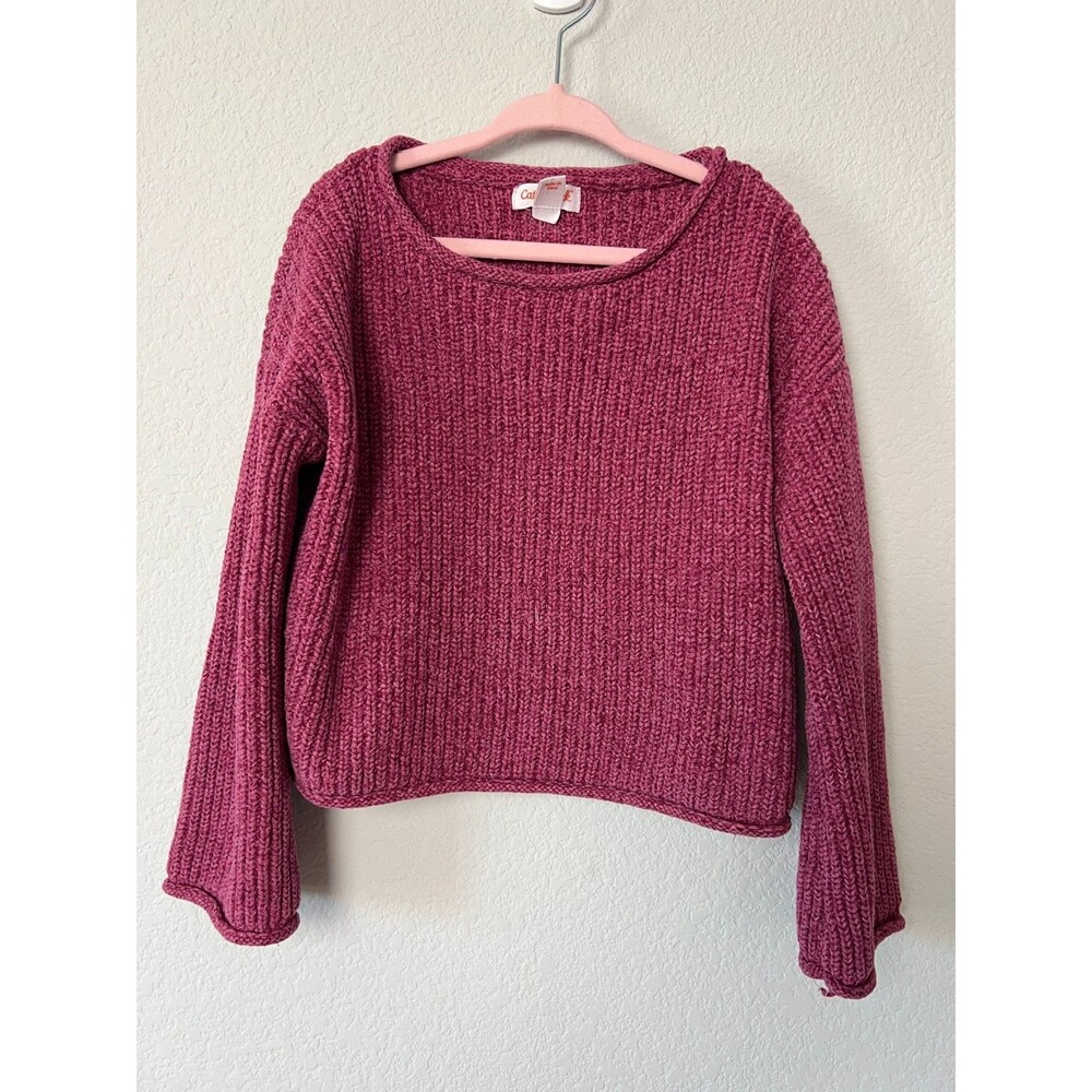 Cat & Jack Girls Pink Textured Knit Sweater Size XS 4/5 Recycled Polyester